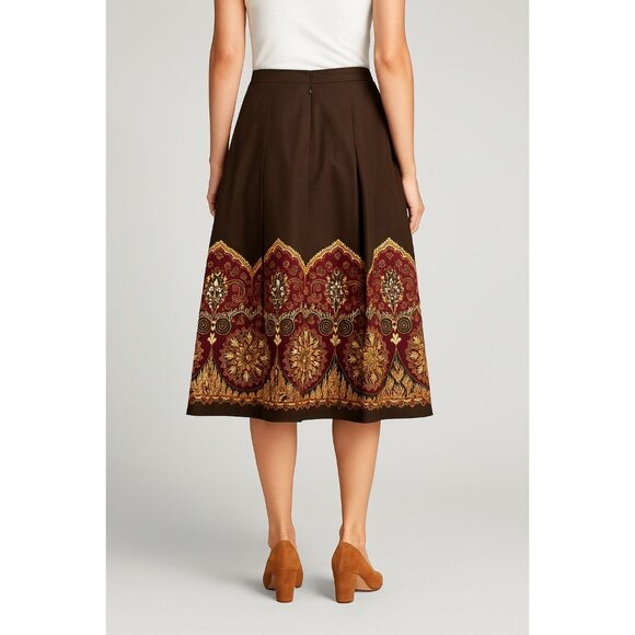 Ann Taylor Boho Tapestry Print Y2K Revival Pleated Midi Skirt Size 12 - Picture 2 of 10